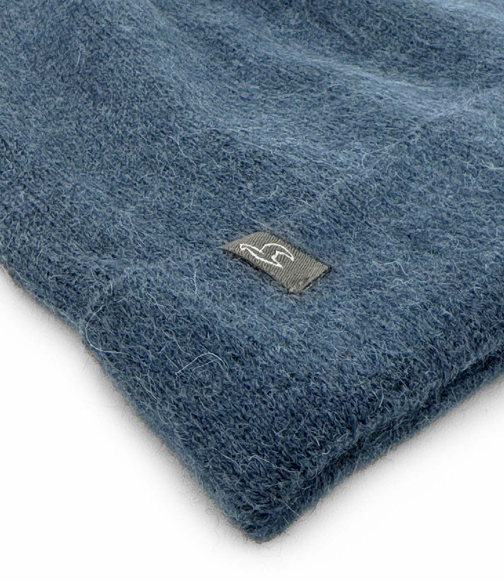 Deep Blue alpaca beanie hat with navy and slate tones, Shupaca