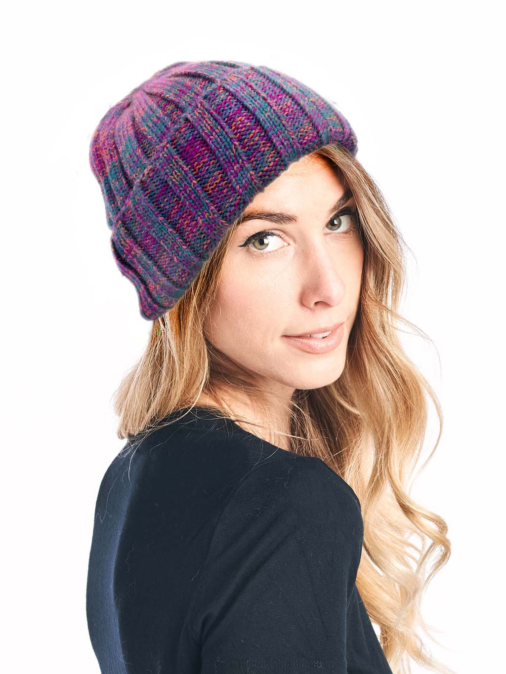 Magenta alpaca beanie in Berry Burst with coral undertones, Shupaca