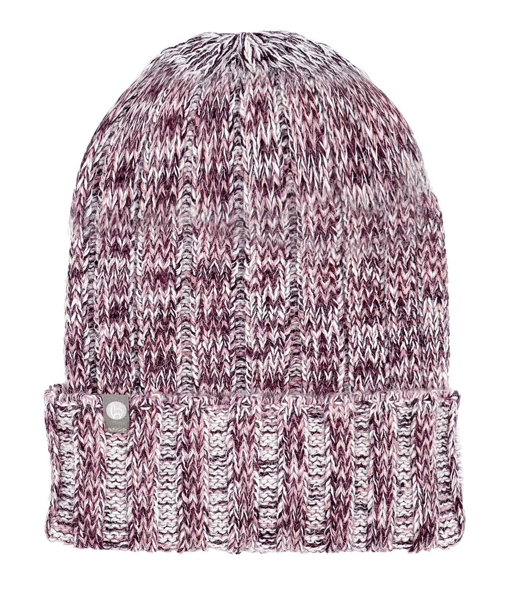 Black Cherry alpaca beanie with plum and creamy white marled, Shupaca