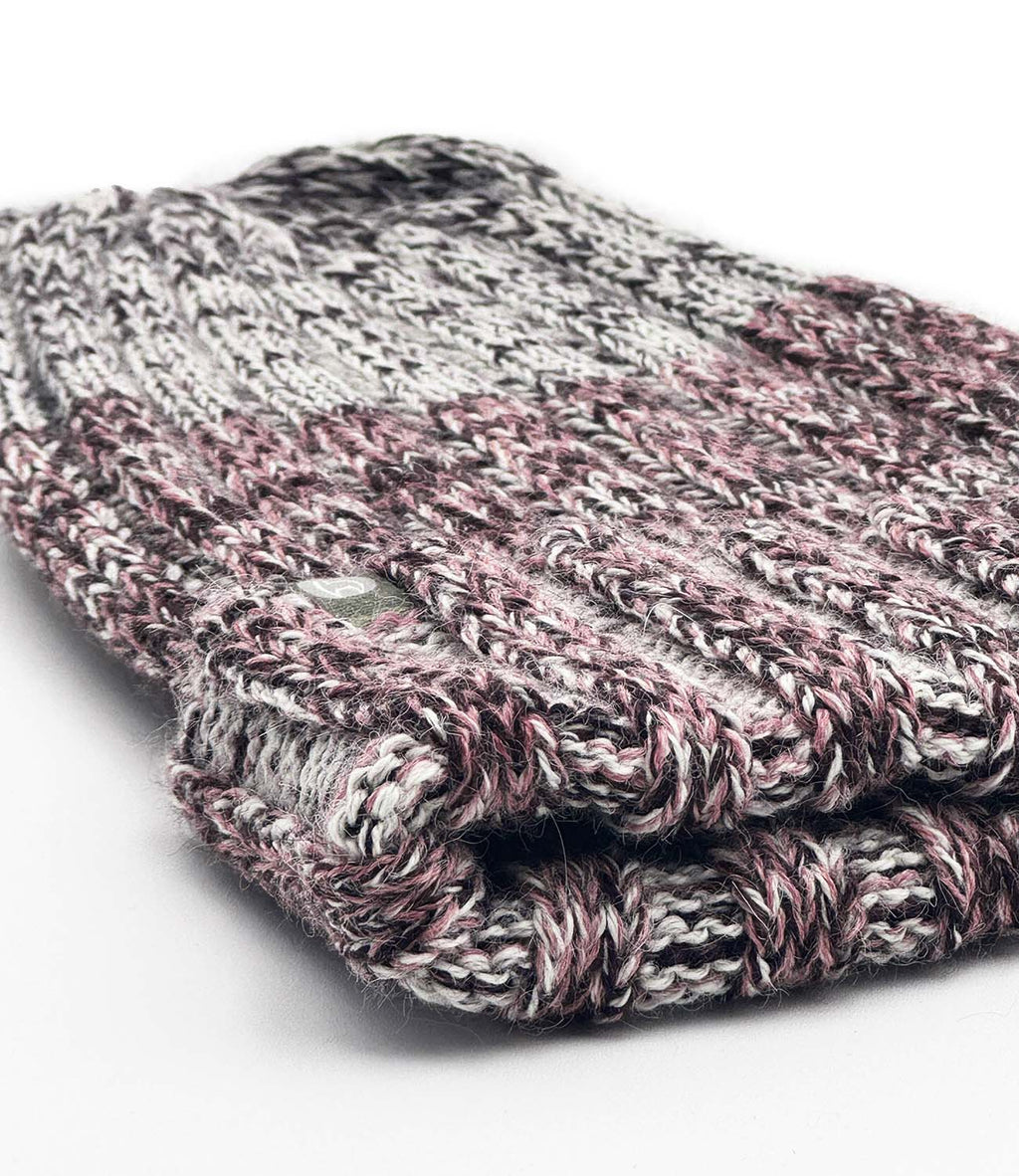 Black Cherry alpaca beanie with plum and creamy white marled, Shupaca