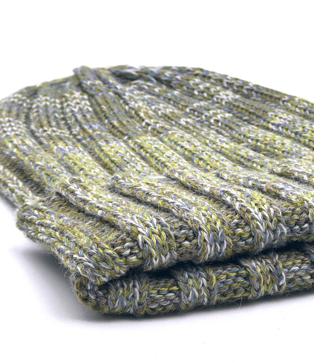 Sage alpaca beanie in Opal with olive green marled, Shupaca