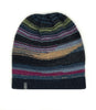 Black alpaca beanie in Fireworks with multicolor stripes, Shupaca