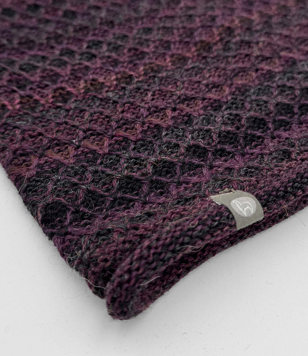 Plum alpaca beanie in Lava with chocolate brown tones, Shupaca