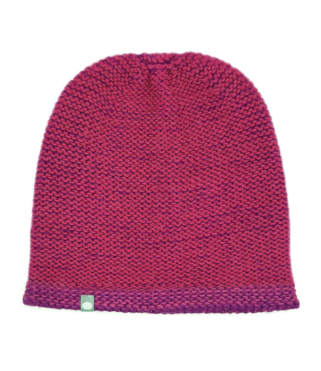 Fuchsia alpaca beanie in Cherry with violet accents, Shupaca