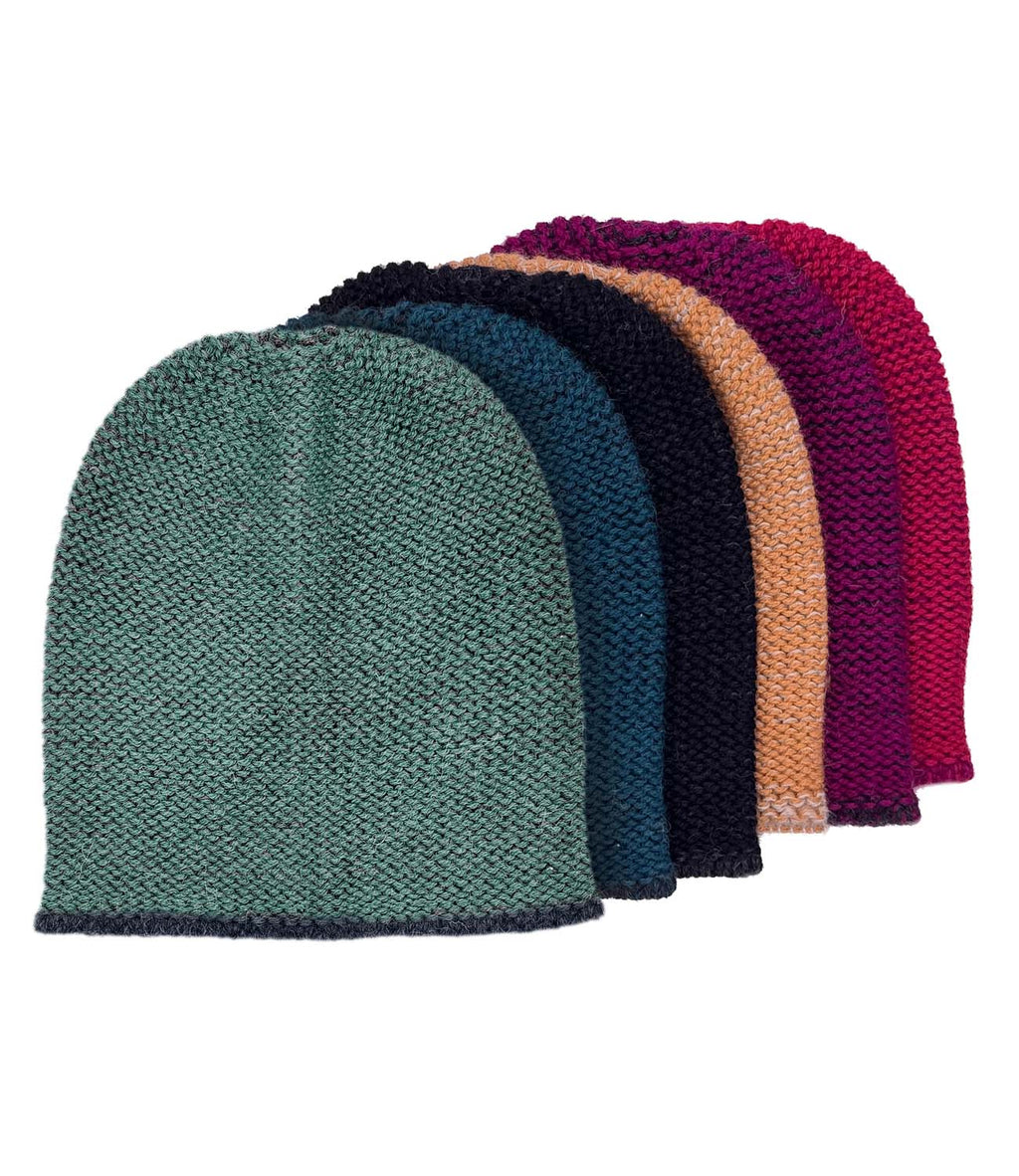 Jade alpaca beanie in Seagreen with cool grey, Shupaca
