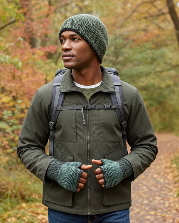 Jade alpaca beanie in Seagreen with cool grey, Shupaca