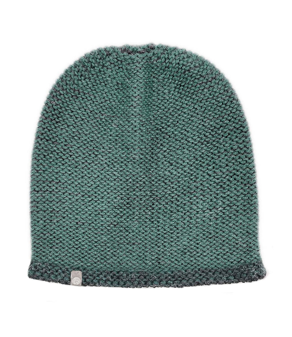 Jade alpaca beanie in Seagreen with cool grey, Shupaca