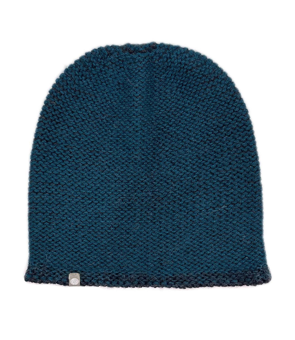 Teal Blue alpaca beanie hat with ocean teal and navy, Shupaca