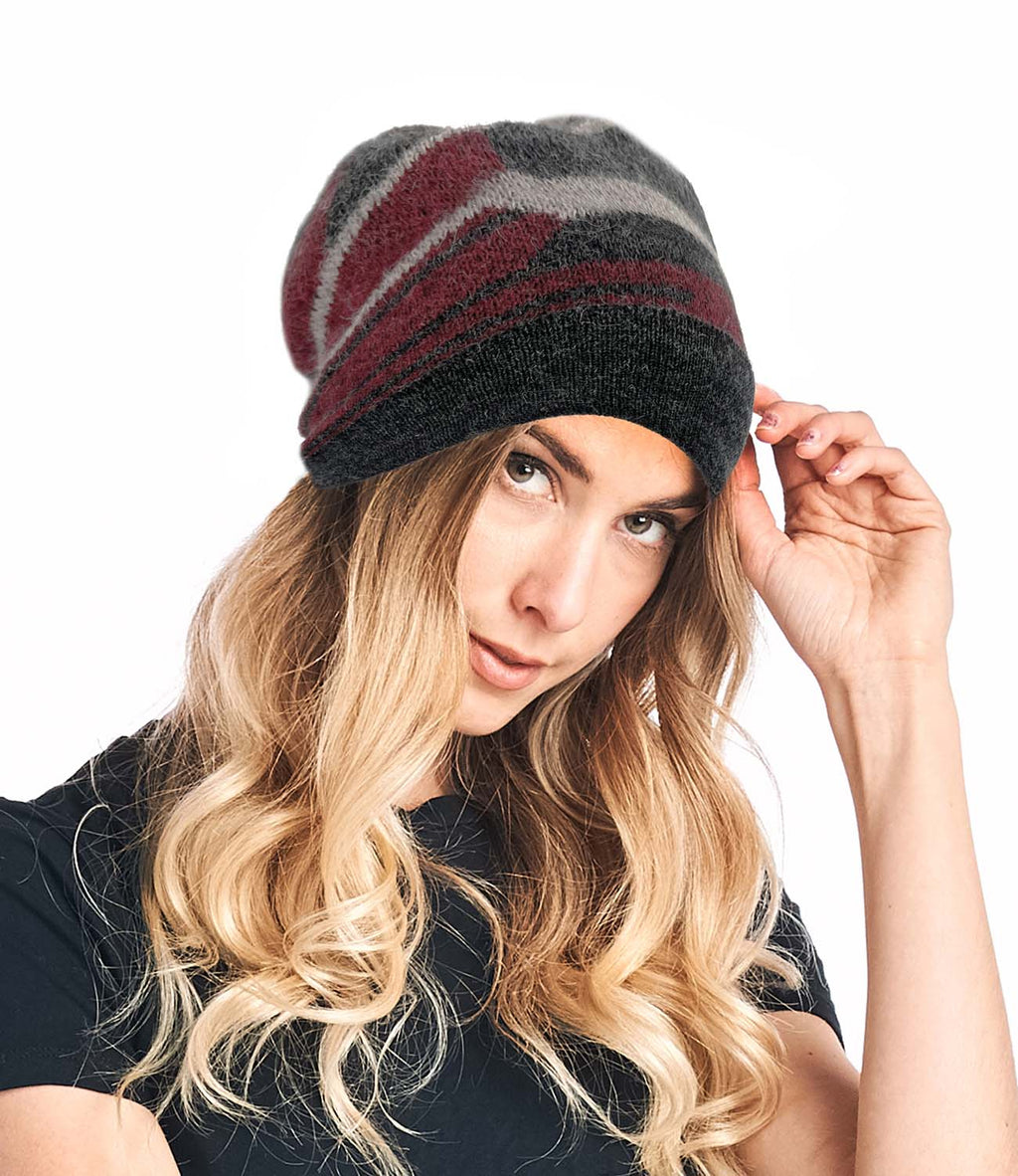 Wine alpaca beanie with Incan pattern, Shupaca