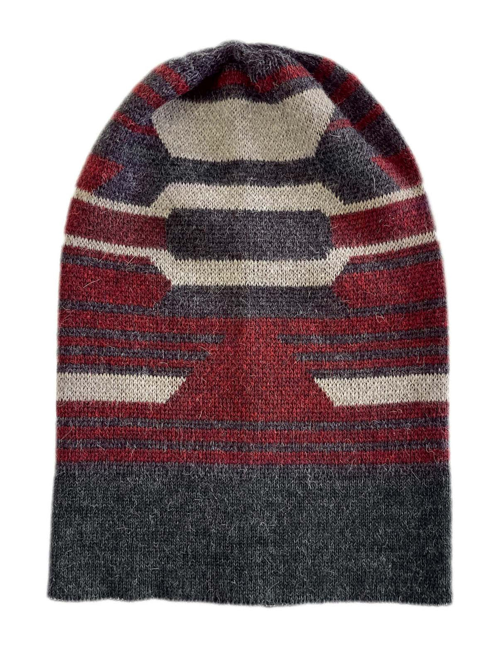 Wine alpaca beanie with Incan pattern, Shupaca