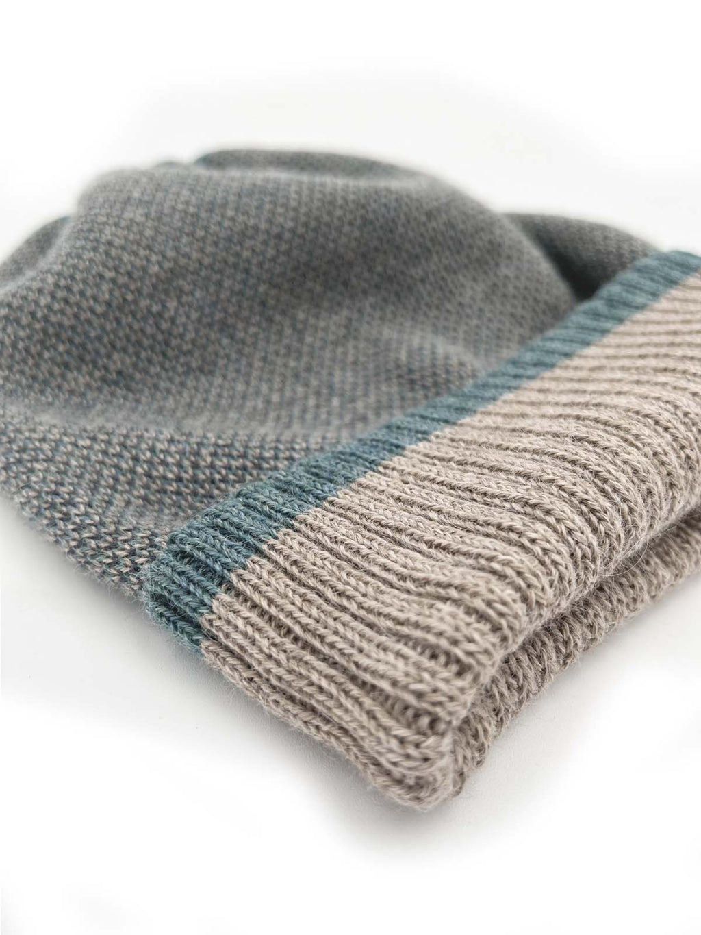 Teal alpaca beanie in Caribbean Sands with ivory beige, Shupaca
