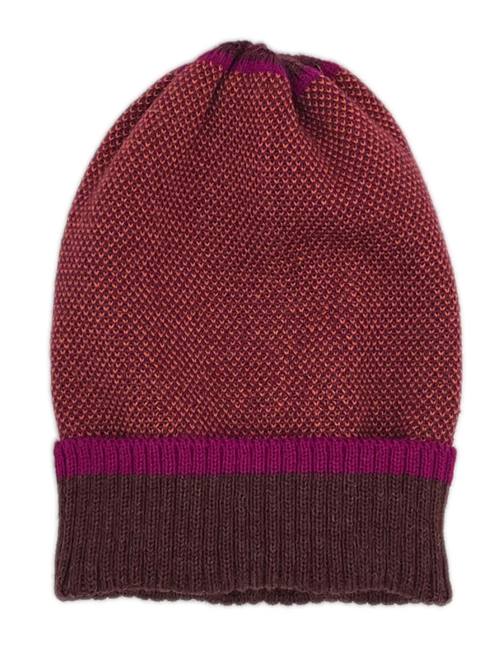 Burgundy alpaca beanie in Maple with dark brown accents, Shupaca