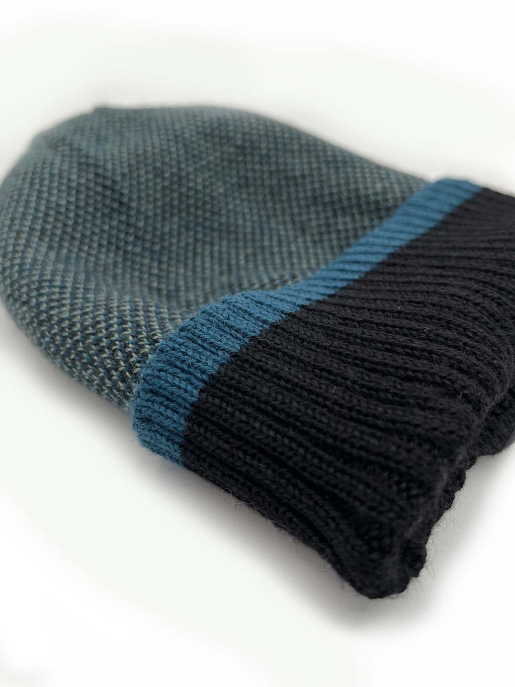 Teal alpaca beanie in Peacock with midnight black, Shupaca