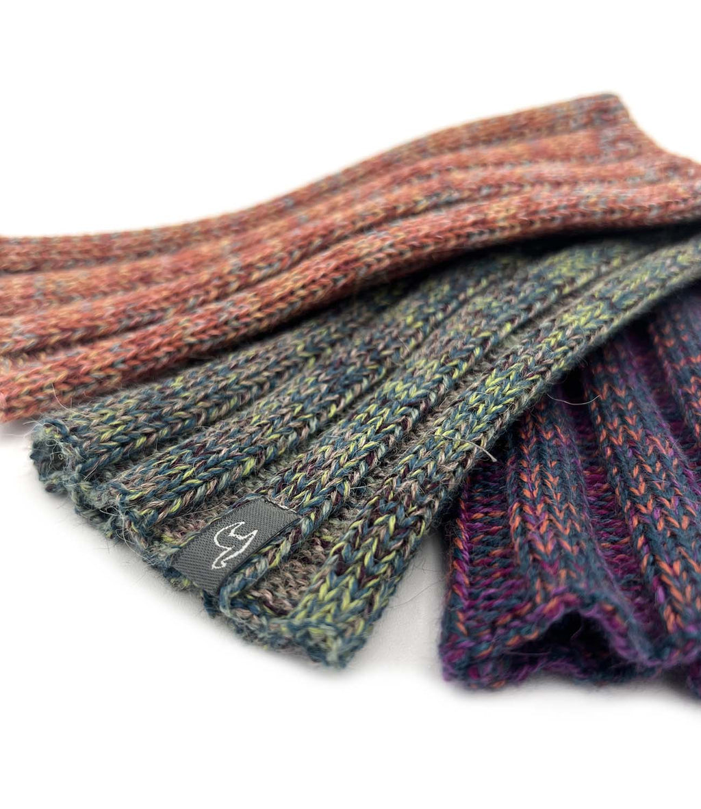 Tumeric alpaca gloves in warm amber marbled, Shupaca