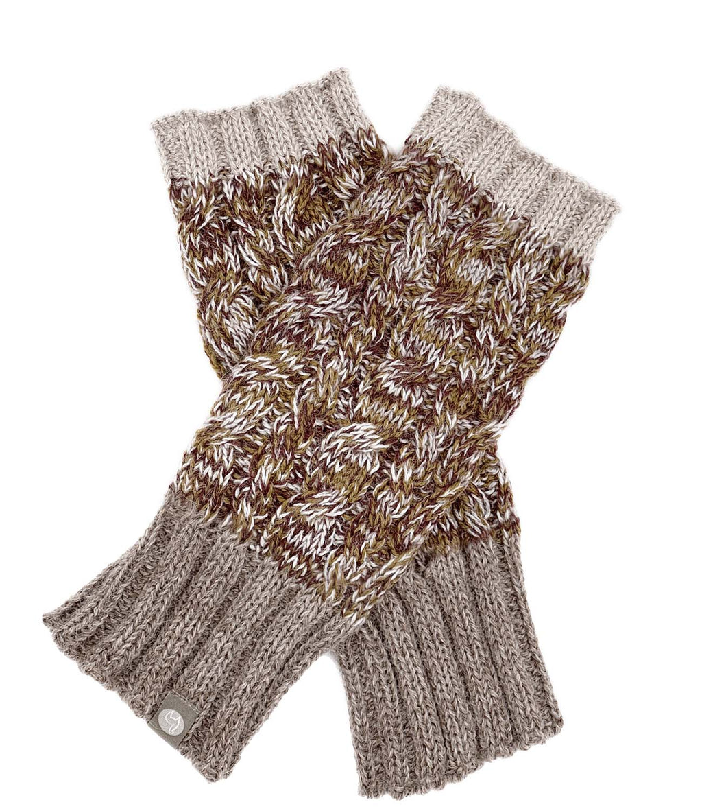 Taupe alpaca gloves in Clay with marled sand and chestnut, Shupaca