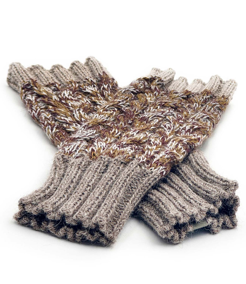Taupe alpaca gloves in Clay with marled sand and chestnut, Shupaca