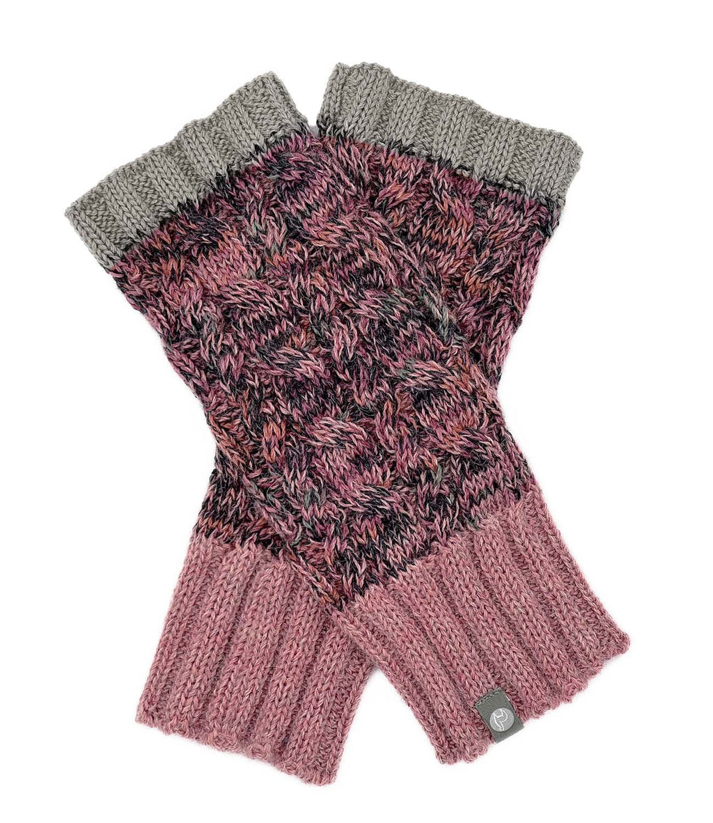 Pink Lemonade alpaca gloves with rose and charcoal braid, Shupaca