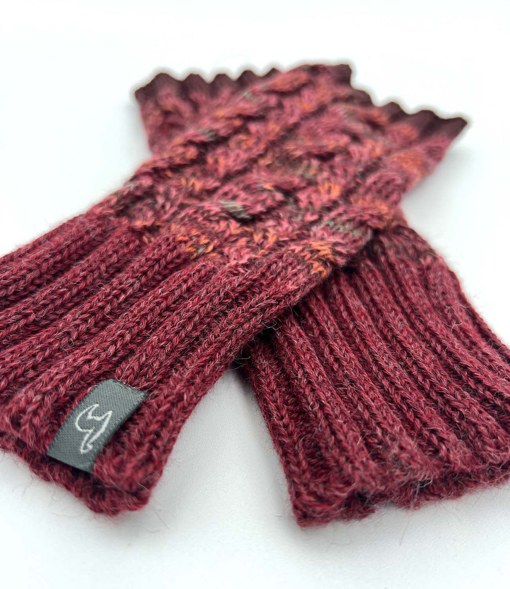 Crimson alpaca gloves in Scarlet with ember tones, Shupaca
