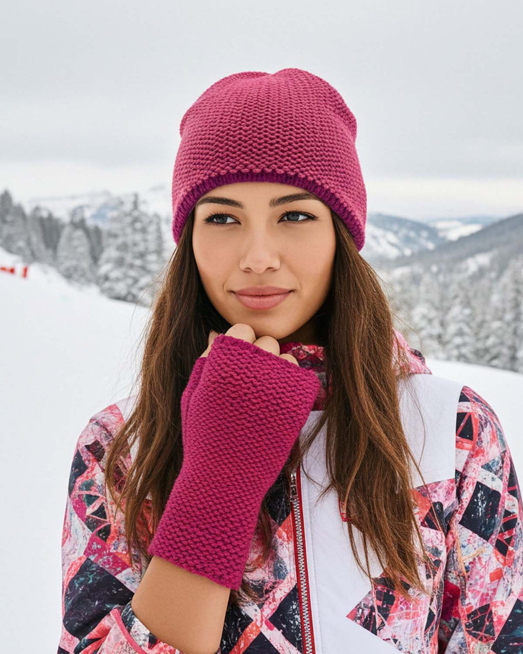 Plum alpaca gloves in Cherry with berry tones, Shupaca