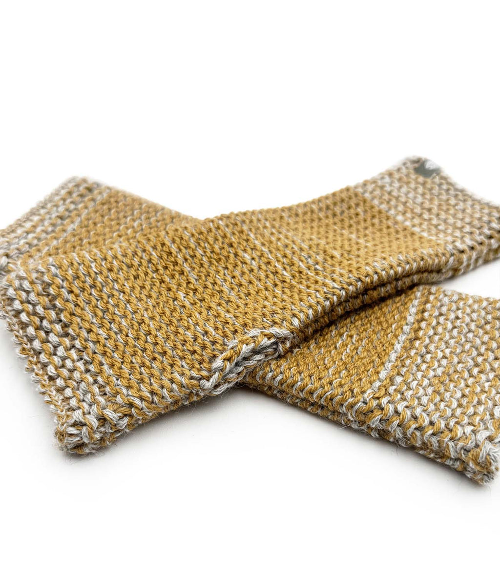 Golden alpaca gloves in Sunflower with ivory accents, Shupaca