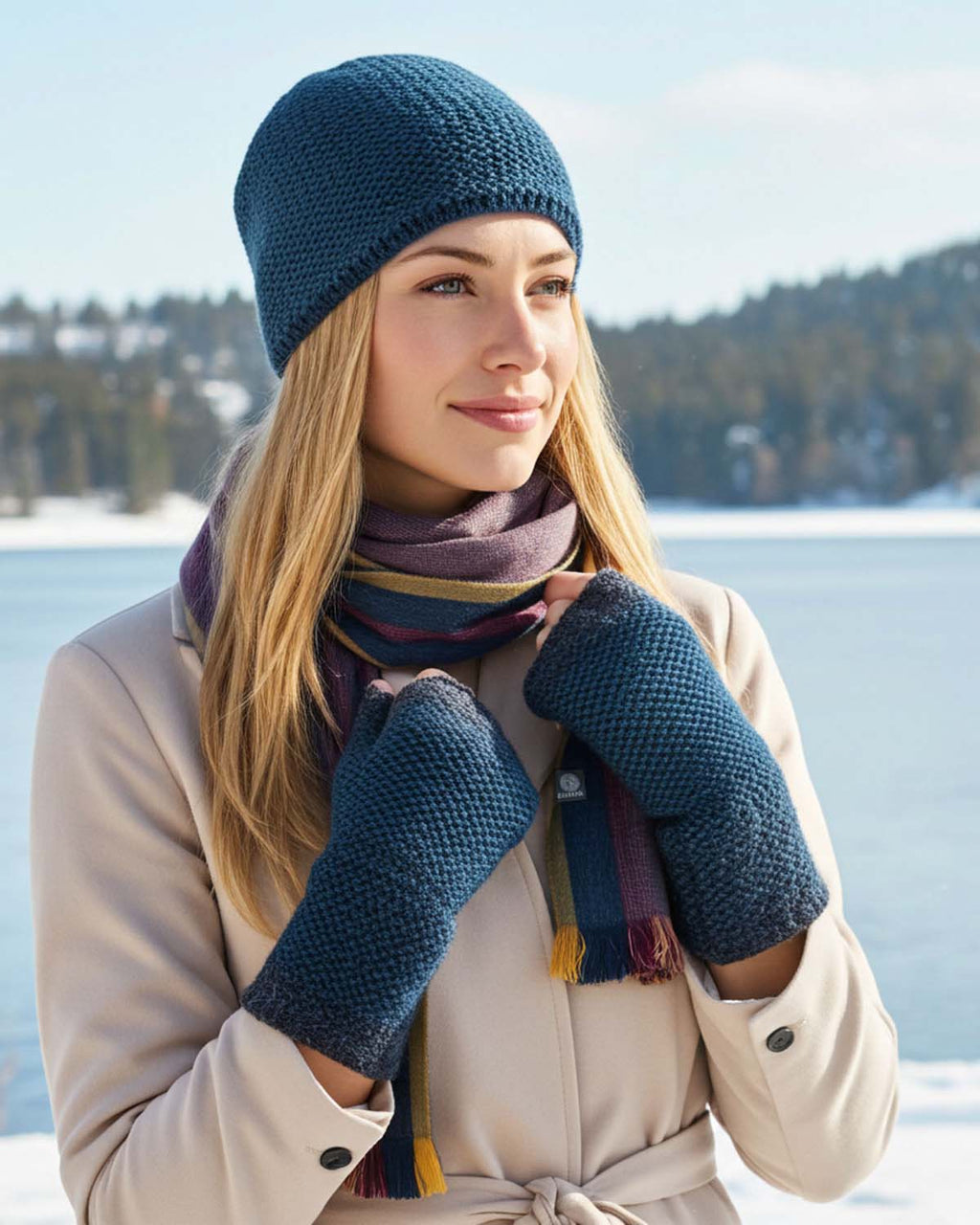 Teal Blue alpaca gloves with charcoal trim, Shupaca