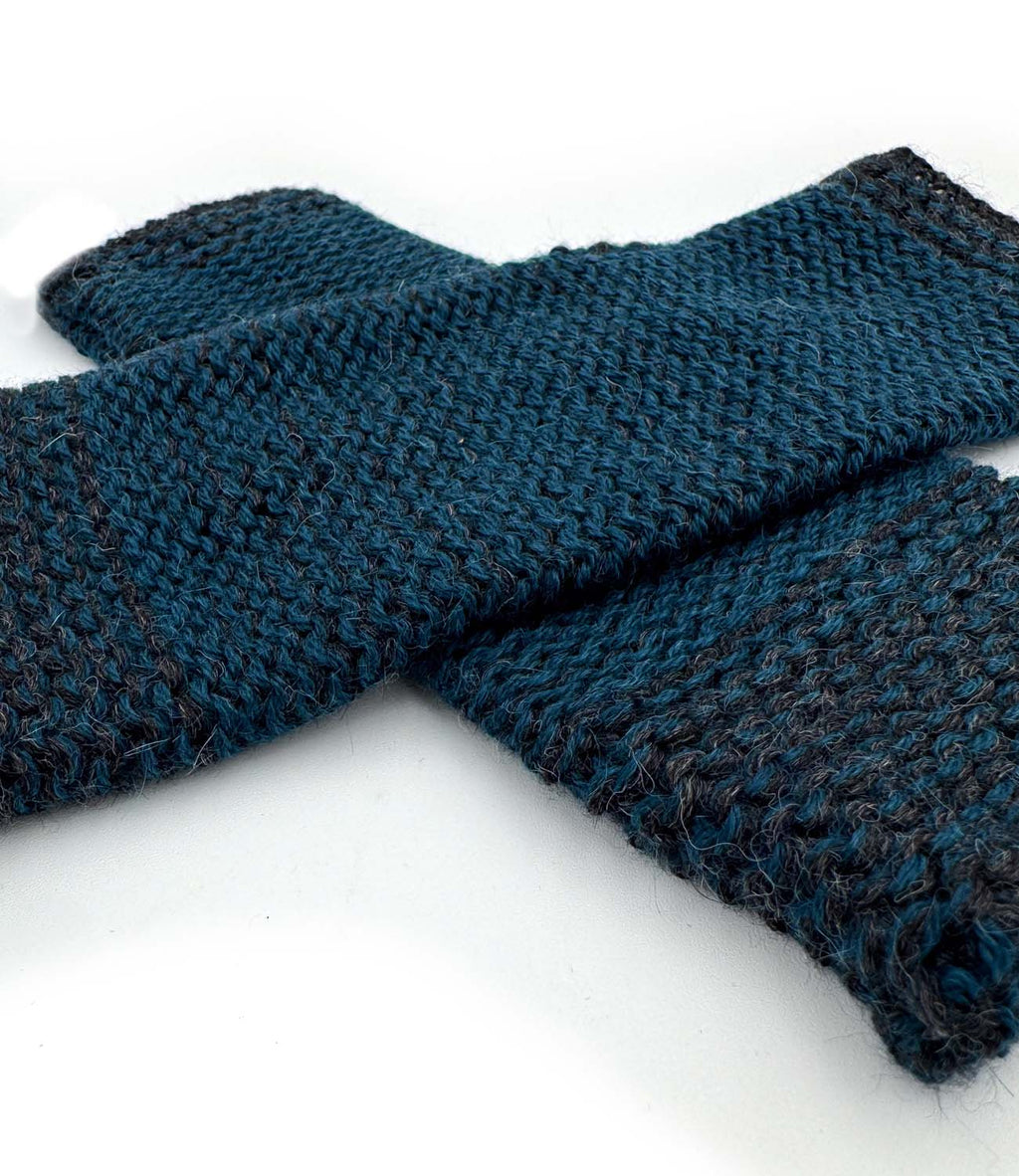 Teal Blue alpaca gloves with charcoal trim, Shupaca