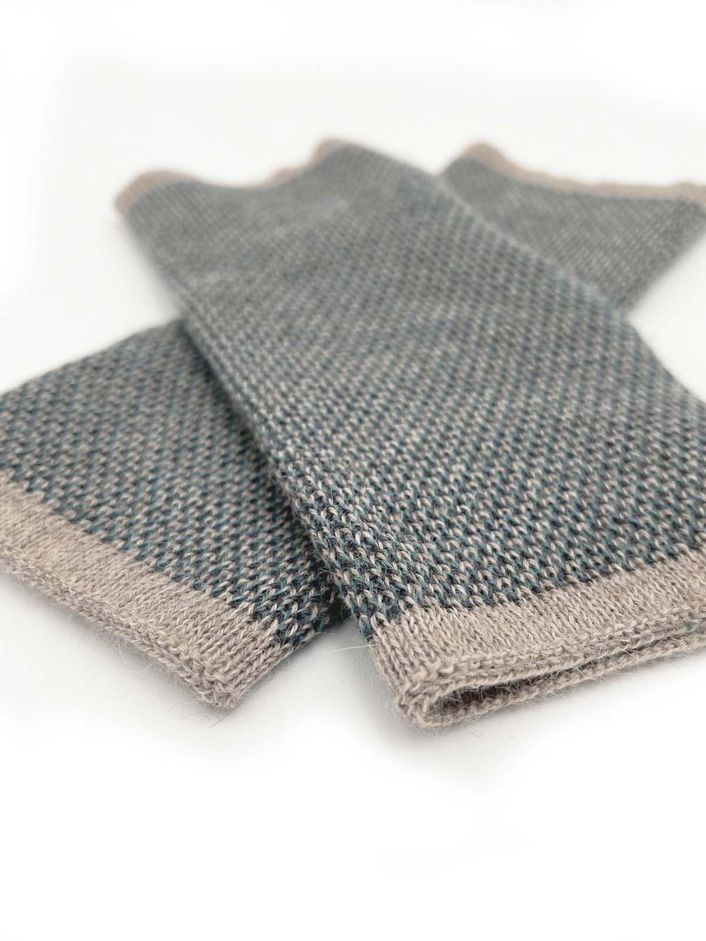 Taupe alpaca gloves in Caribbean Sands with ocean mist accents, Shupaca