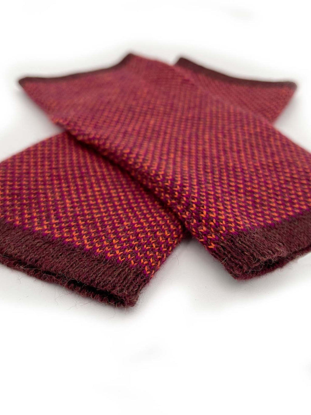 Russet alpaca gloves in Maple with burgundy honeycomb, Shupaca