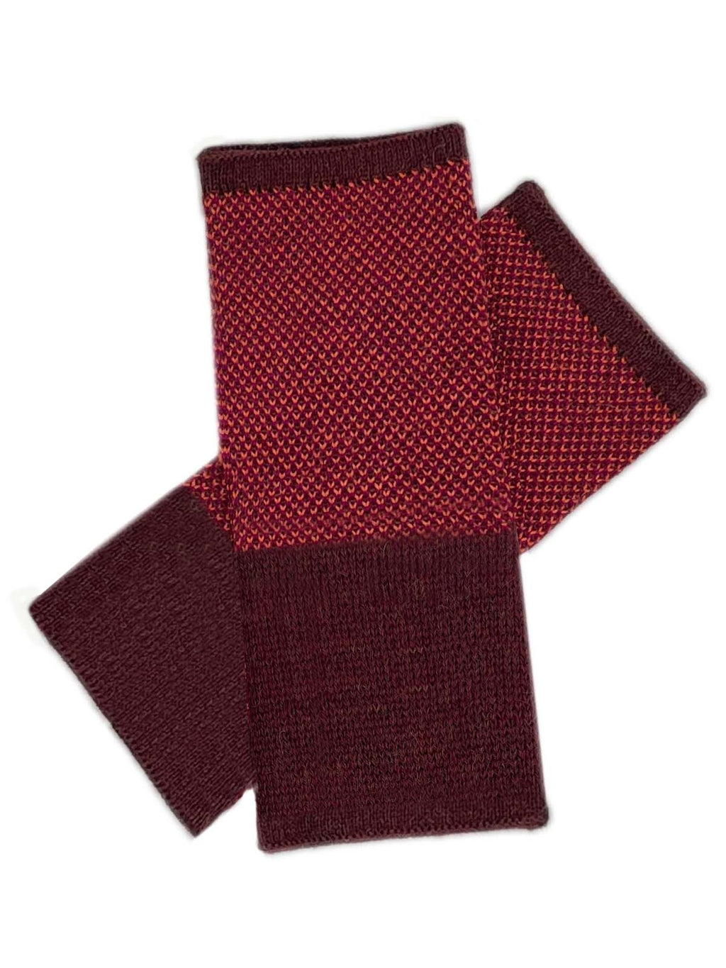 Russet alpaca gloves in Maple with burgundy honeycomb, Shupaca