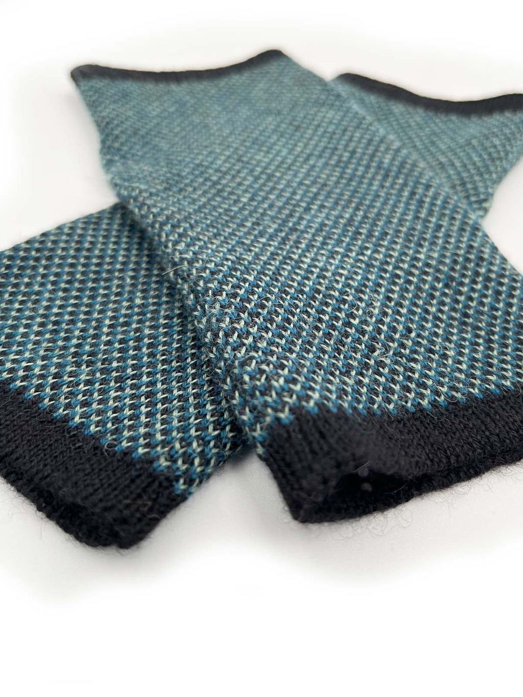 Teal alpaca gloves in Peacock with charcoal, Shupaca