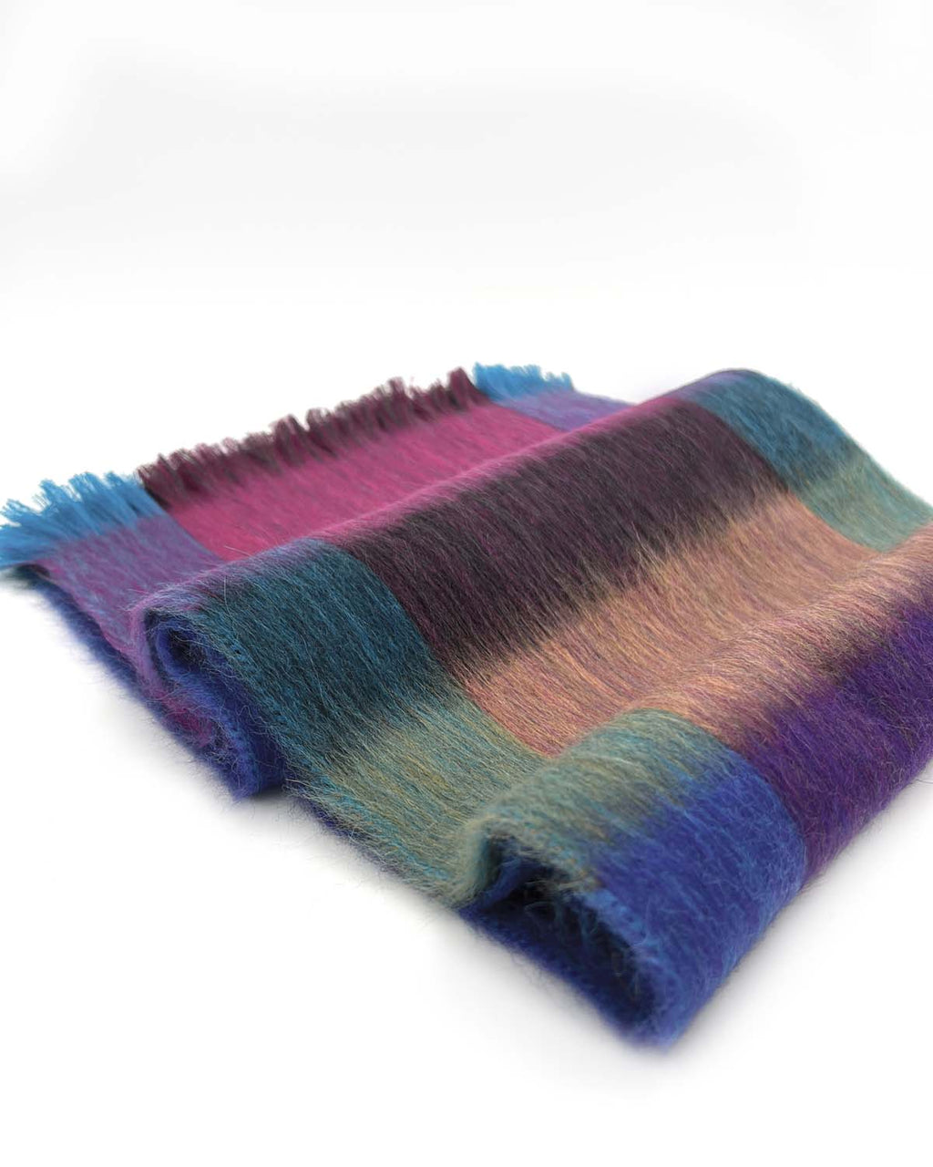 Purple alpaca plaid scarf in Grapevine with berry pink and teal, Shupaca