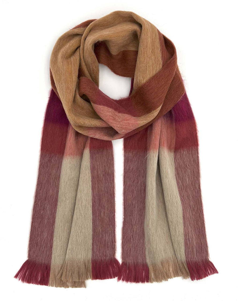 Sea Coral alpaca plaid scarf with teal and terracotta tones, Shupaca
