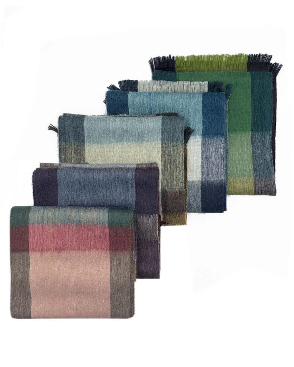 Teal alpaca plaid scarf in Summit with mountain grey and cream, Shupaca