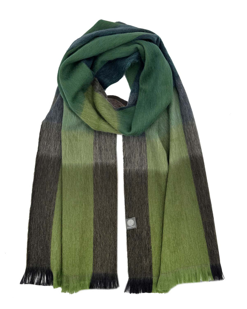 Emerald green alpaca plaid scarf in Tidepool with seafoam accents, Shupaca