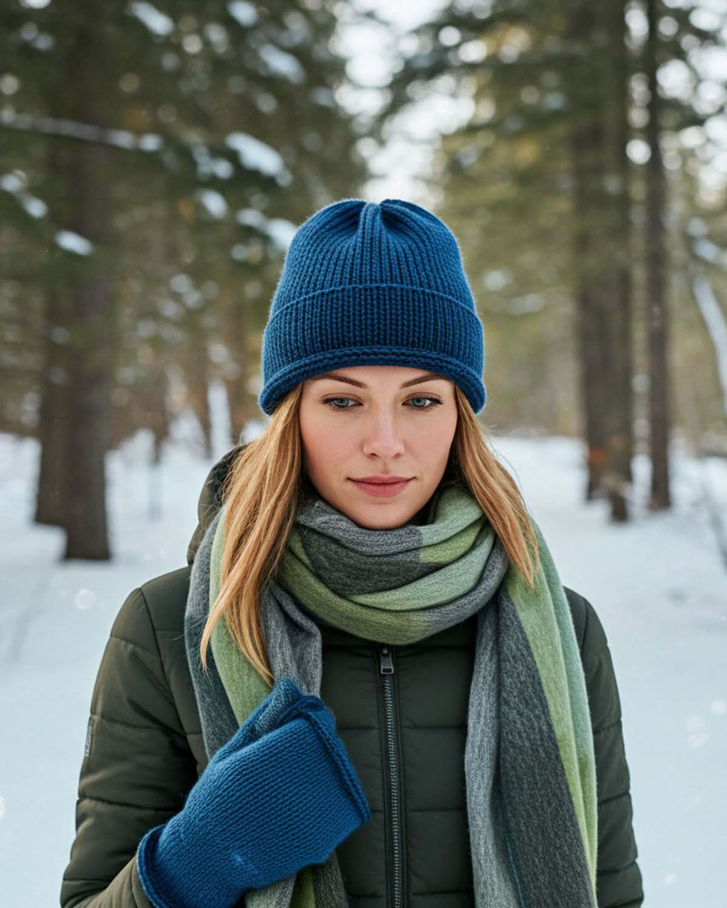 Emerald green alpaca plaid scarf in Tidepool with seafoam accents, Shupaca