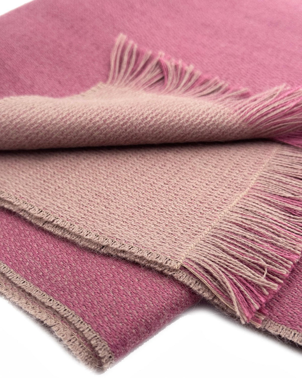 Dusty Bloom alpaca reversible scarf with mauve and taupe sides, Shupaca