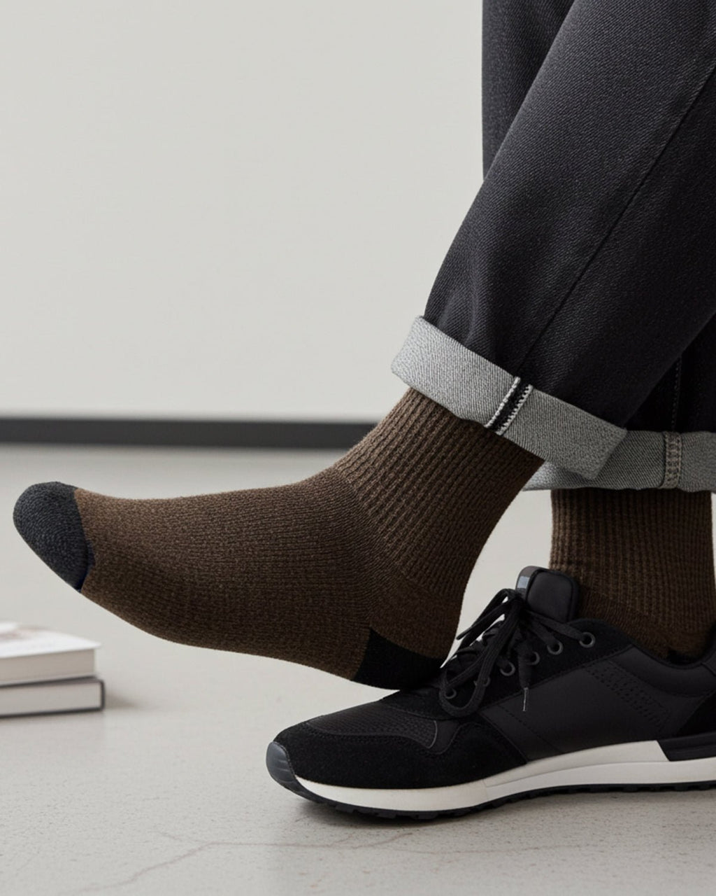 Brown alpaca business socks in Cafe with charcoal tones, Shupaca