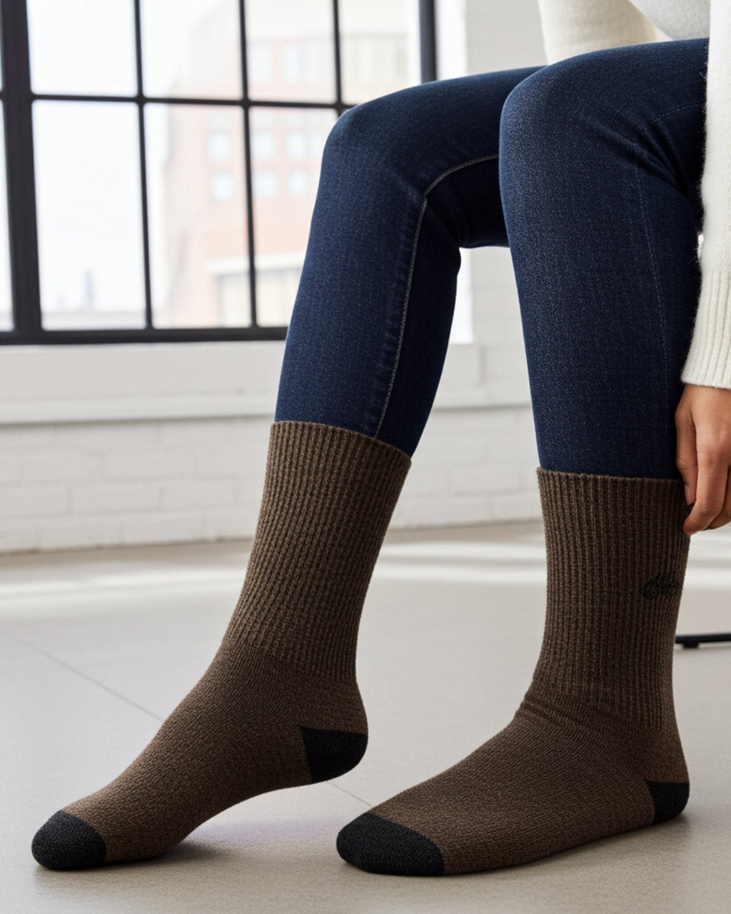 Brown alpaca business socks in Cafe with charcoal tones, Shupaca