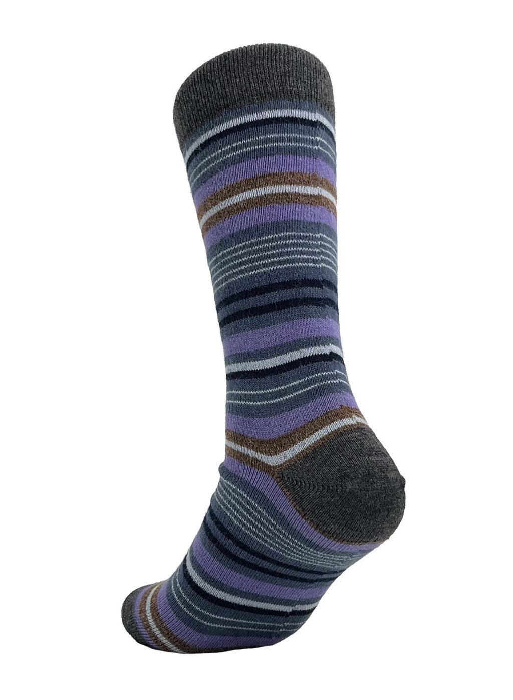 Purple alpaca striped socks in Dahlia with navy and brown stripes, Shupaca