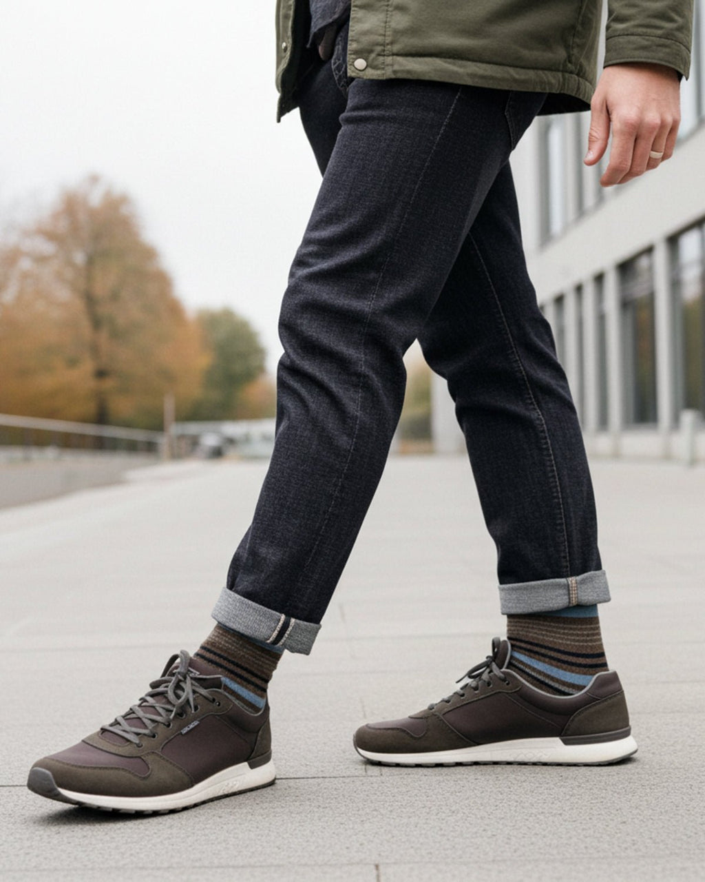 Camel alpaca striped socks in Tierra with chocolate and merlot, Shupaca