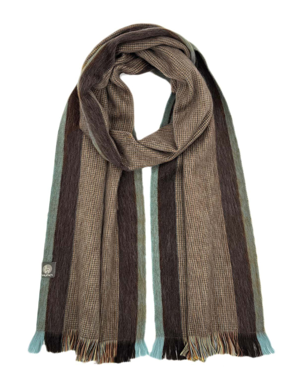 Forest green alpaca scarf in Fern colorway with misty edges, Shupaca