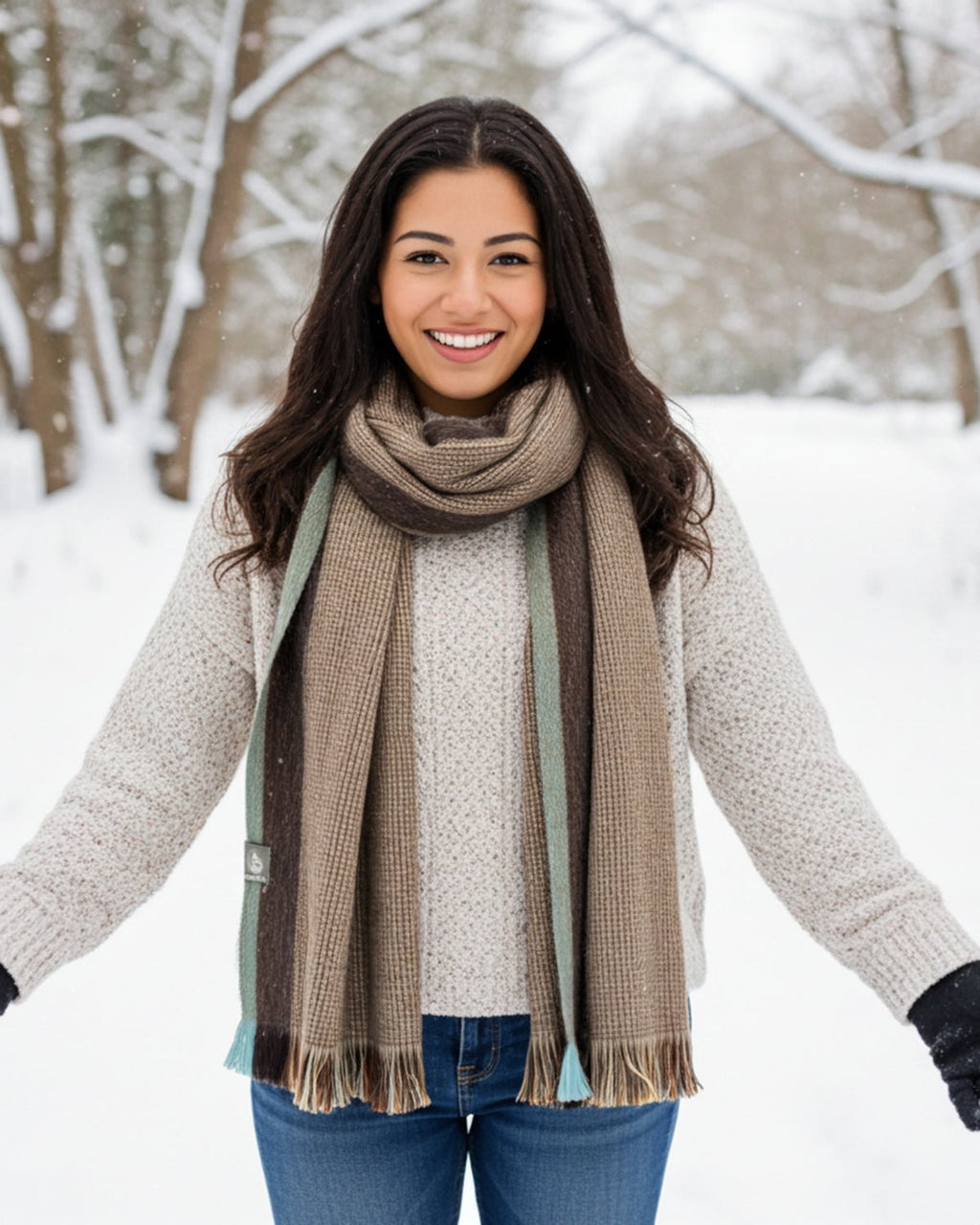 Forest green alpaca scarf in Fern colorway with misty edges, Shupaca