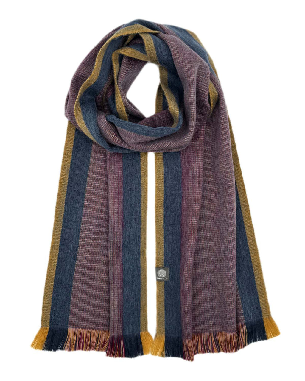 Golden alpaca scarf in Sunspot with twilight edges, brushed baby alpaca by Shupaca