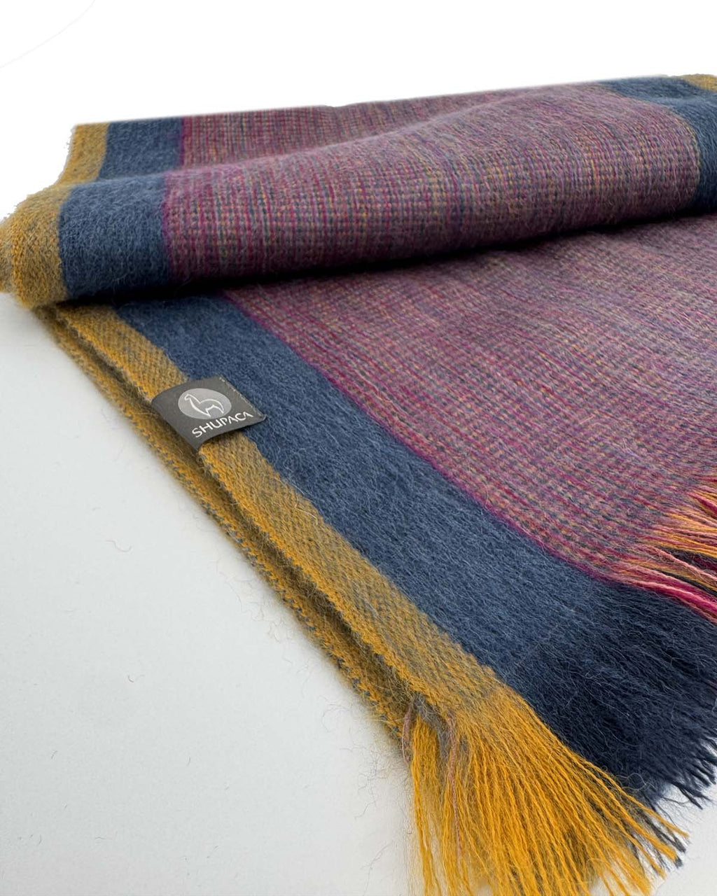 Golden alpaca scarf in Sunspot with twilight edges, brushed baby alpaca by Shupaca