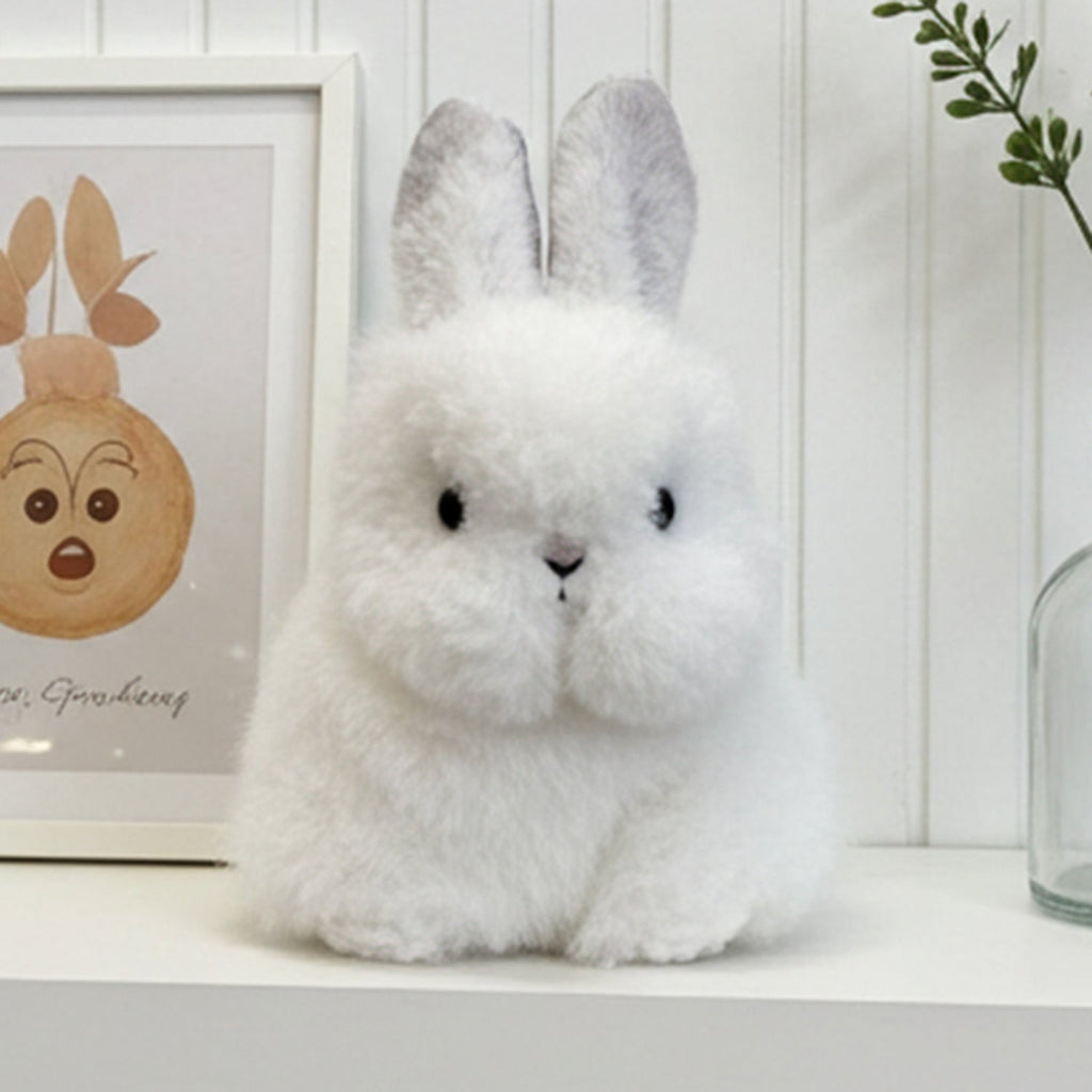 Alpaca stuffed bunny, 6-inch micro, white with grey accents, Shupaca