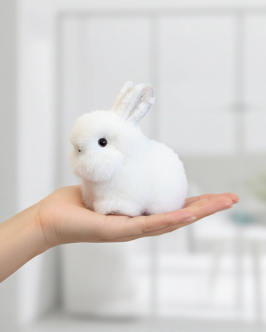 Alpaca stuffed bunny, 6-inch micro, white with grey accents, Shupaca