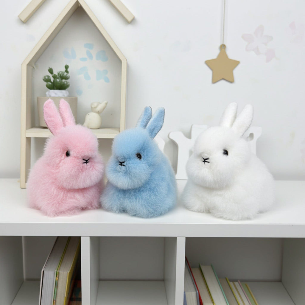 Alpaca stuffed bunny, 6-inch micro, white with grey accents, Shupaca