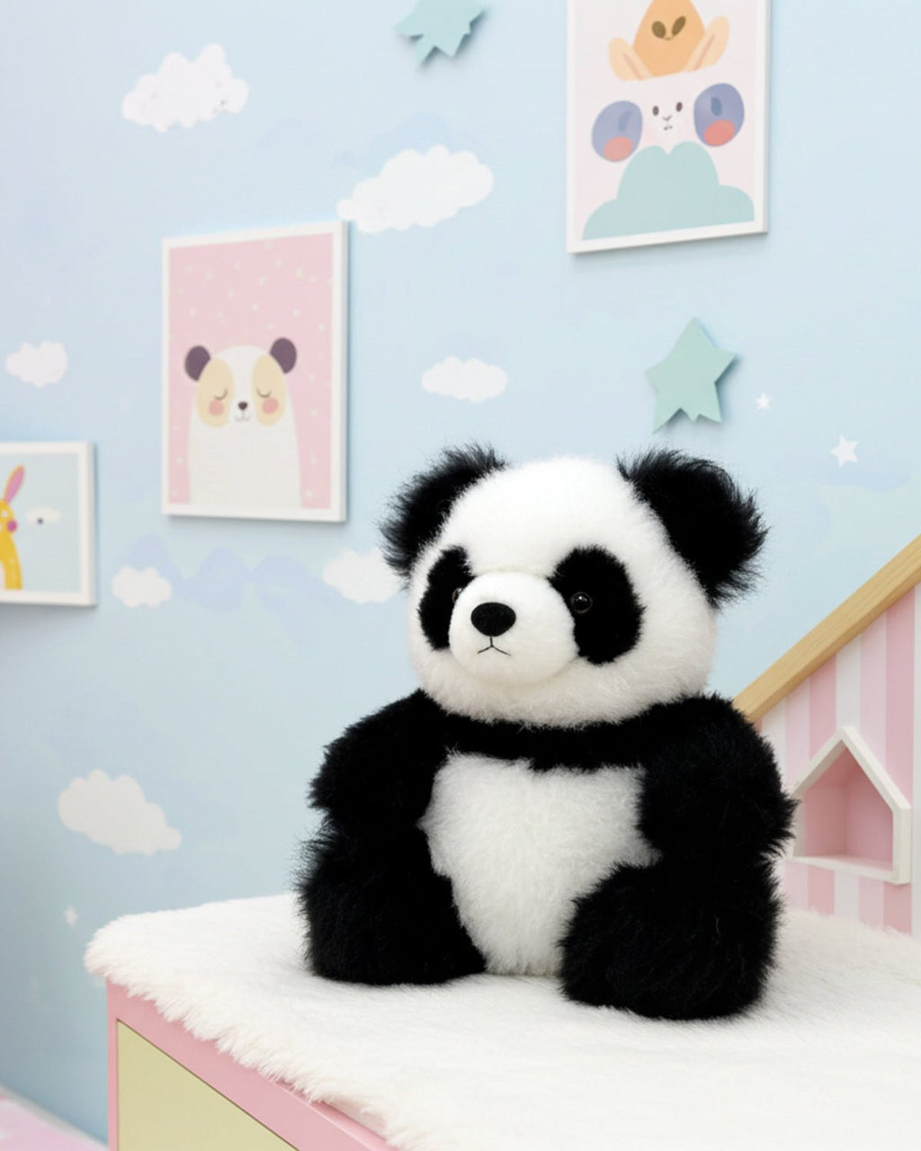 Alpaca stuffed panda, 7-inch small, black and white, Shupaca