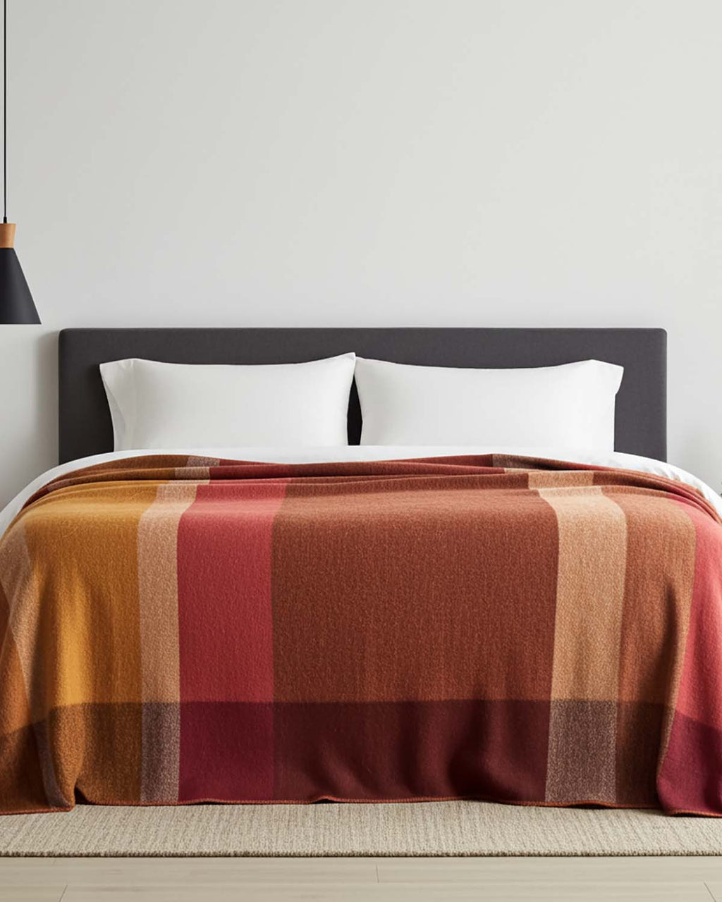 Amber alpaca throw blanket with mustard and terracotta color blocks, Shupaca
