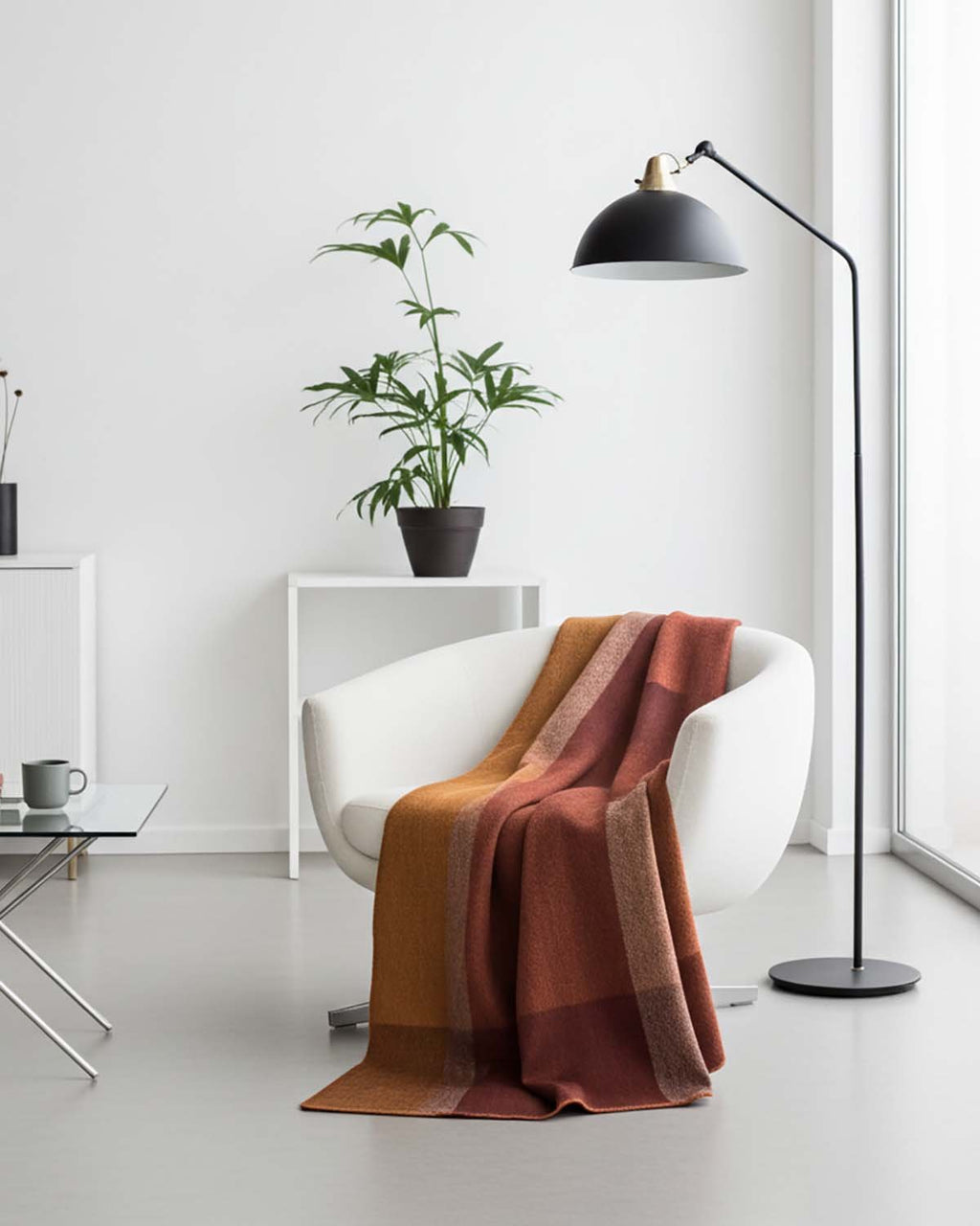 Amber alpaca throw blanket with mustard and terracotta color blocks, Shupaca